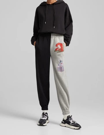 Pantaloni Bershka, gri/negru, M Gri