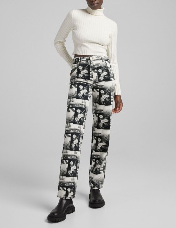 Blugi Bershka, alb-negru, 44