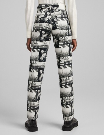 Blugi Bershka, alb-negru, 44