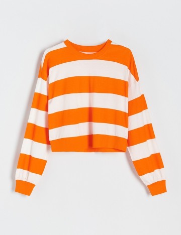 Bluza Reserved, alb/portocaliu, M