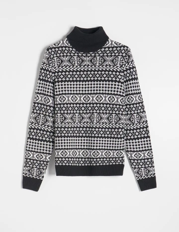 Pulover Reserved, negru/alb, XL Negru