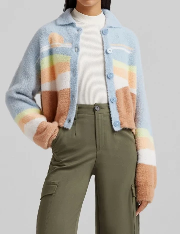 Cardigan Bershka, albastru, S