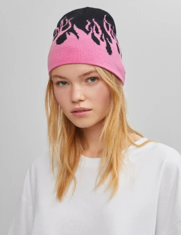Caciula Bershka, negru/roz, ONE SIZE