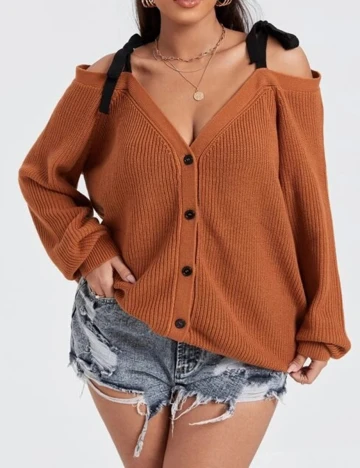 Cardigan SHEIN CURVE, caramiziu, 2XL Portocaliu