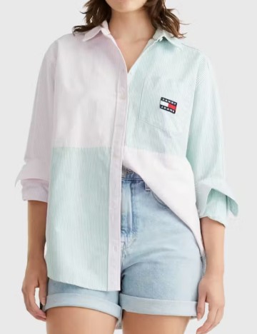 Camasa Tommy Jeans, roz-verde