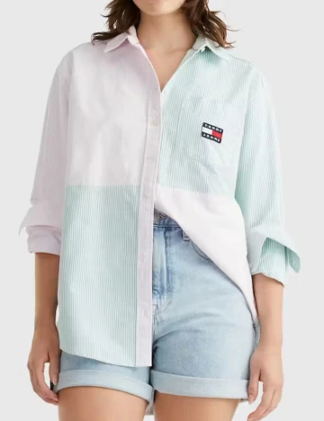 Camasa Tommy Jeans, roz-verde Verde