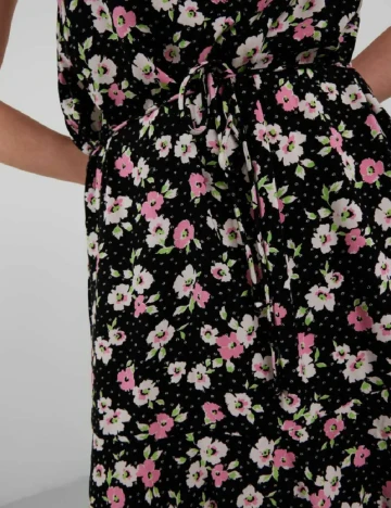 Rochie scurta Pieces, negru floral