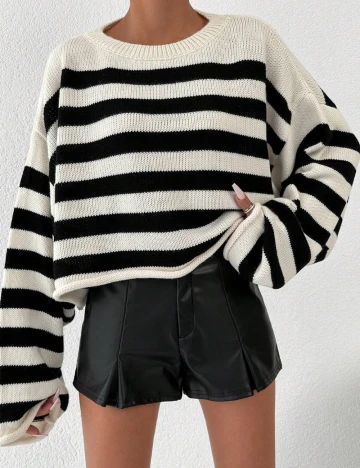 Pulover SHEIN, alb/negru