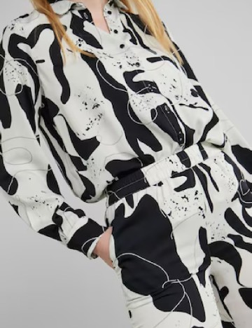 Pantaloni Pieces, alb/negru