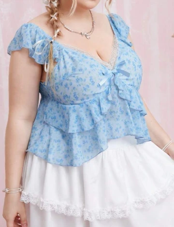 Top Romwe Plus Size, bleu