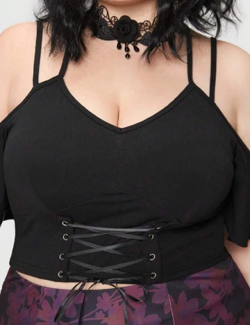 Top Romwe Plus Size, negru