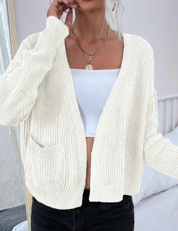Cardigan SHEIN, ecru Alb