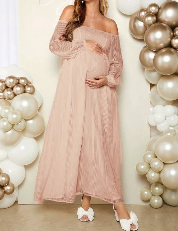 Rochie lunga SHEIN Maternity, crem