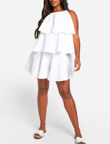 Salopeta Boohoo Plus Size, alb