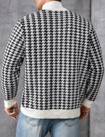 Cardigan SHEIN Plus Size Men, alb/negru Negru