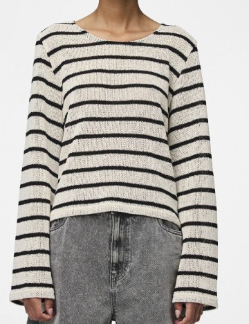 
						Bluza Pieces, ecru/negru