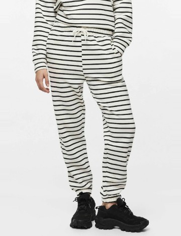 
						Pantaloni Pieces, alb/negru