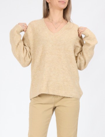 
						Pulover Pieces, crem