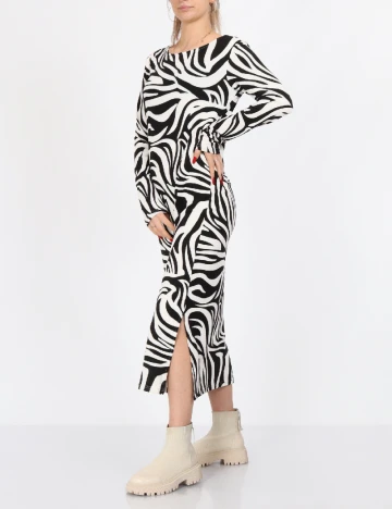 Rochie lunga Pieces, alb/negru