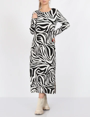 Rochie lunga Pieces, alb/negru