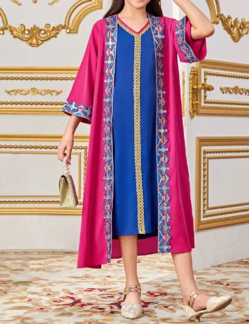 Set Cardigan si rochie Shein Kids, roz/albastru