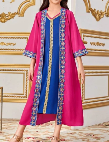 Set Cardigan si rochie Shein Kids, roz/albastru