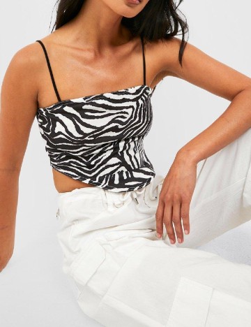 Top Boohoo, alb/negru