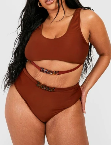 Costum de baie Boohoo Plus Size, maro