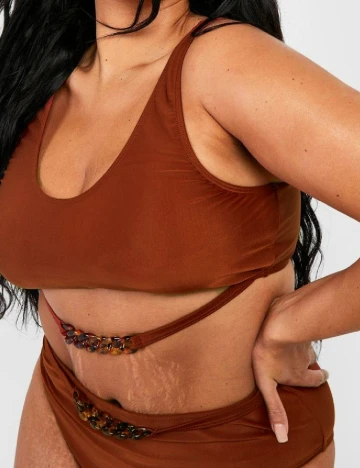 Costum de baie Boohoo Plus Size, maro