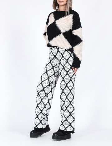 Pantaloni Pieces, alb/negru