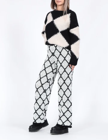 Pantaloni Pieces, alb/negru