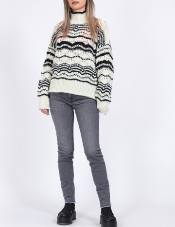 
						Pulover Only, alb/negru