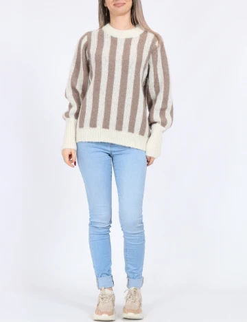 Pulover Pieces, crem/maro