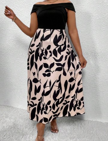 Rochie lunga SHEIN CURVE, negru/crem