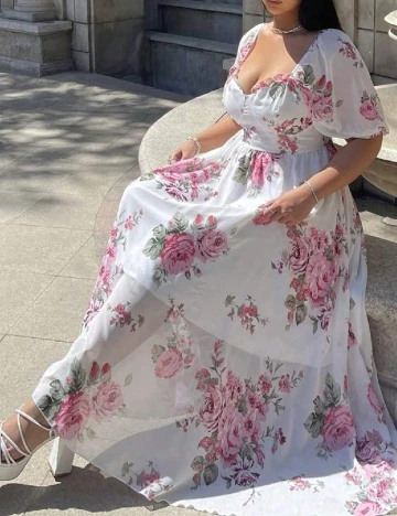 Rochie lunga SHEIN CURVE, floral print Floral print