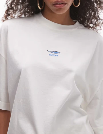 Tricou Oversize Top Shop, ecru Alb