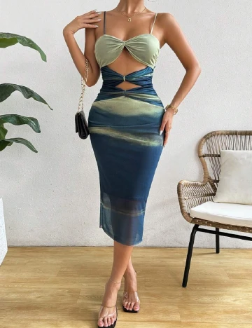 Rochie medie SHEIN, verde/bleumarin