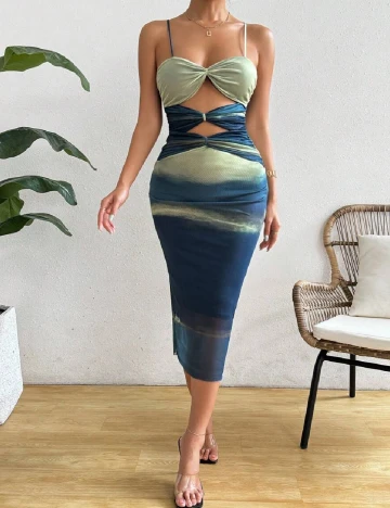 Rochie medie SHEIN, verde/bleumarin