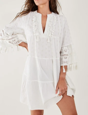 Rochie scurta Accessorize, ecru Alb