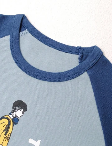 Pijama Shein Kids, albastru Albastru