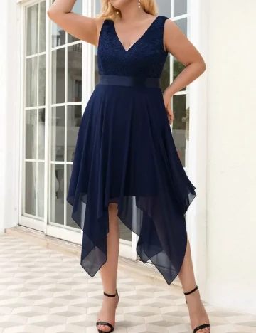 Rochie medie Ever-Pretty Plus Size, albastru Albastru