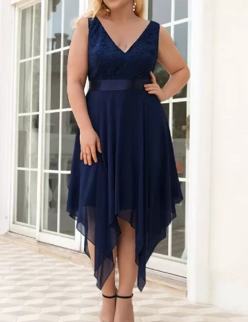 Rochie medie Ever-Pretty Plus Size, albastru Albastru