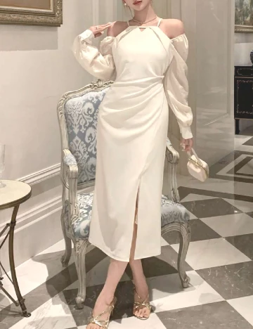 Rochie medie Dazy, ecru