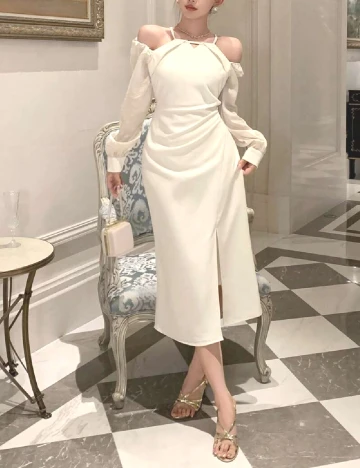 Rochie medie Dazy, ecru