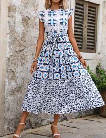 Rochie medie SHEIN, alb/albastru