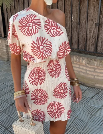 Rochie scurta SHEIN, alb/rosu
