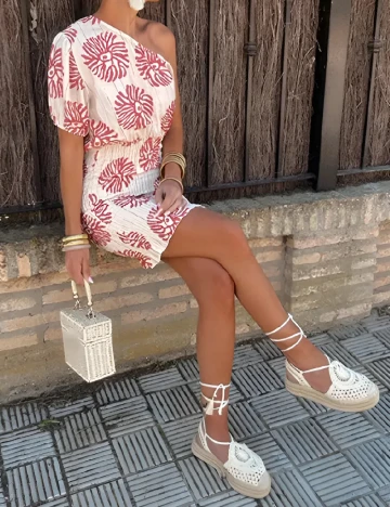 Rochie scurta SHEIN, alb/rosu