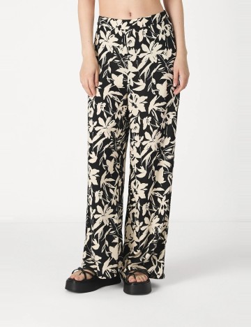 Pantaloni Boohoo, negru/ecru