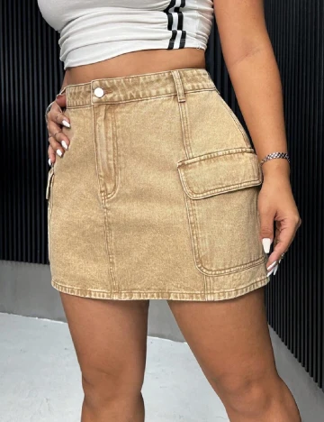 Fusta SHEIN CURVE, maro deschis