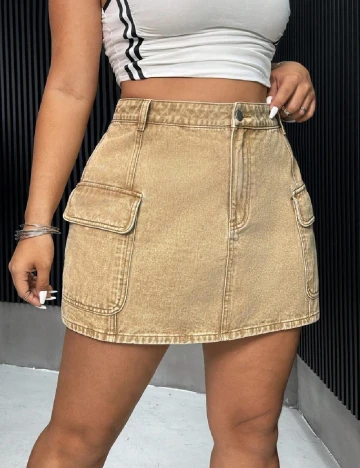 Fusta SHEIN CURVE, maro deschis
